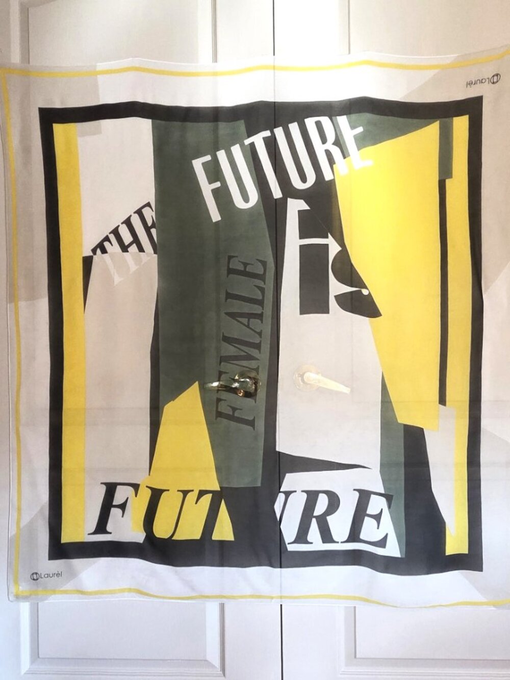 LAURÈL WHITE, GREEN, YELLOW AND BLACK SILK SCARF